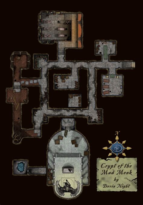 Crypt Of The Mad Monk Dungeon Maps Fantasy Map Pathfinder Maps