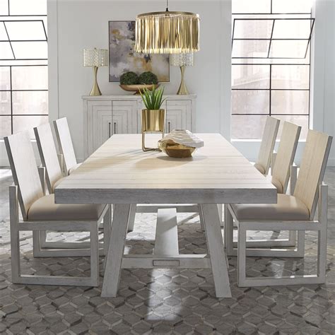 Modern Farmhouse Trestle Table 7 Piece Dining Set In Flea Market White