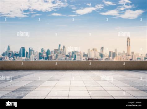 Empty Roof Top Balcony With Cityscape Background Stock Photo Alamy