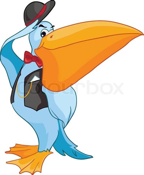 Cartoon Character Pelican Isolated On White Background Vector Stock