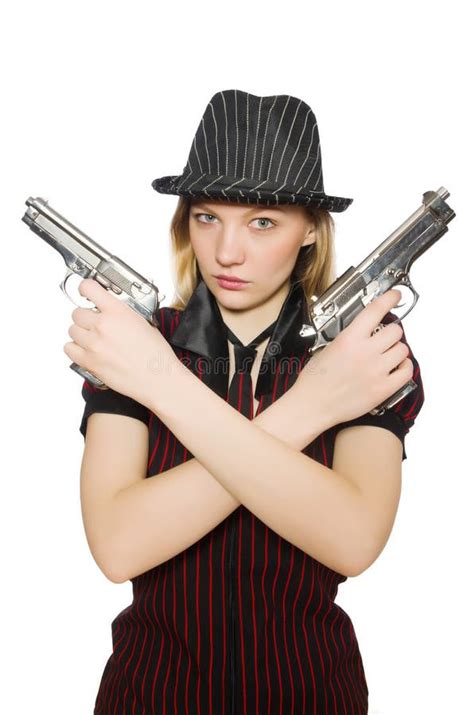 Gangster Der Jungen Frau Mit Gewehr Stockbild Bild Von Schönheit