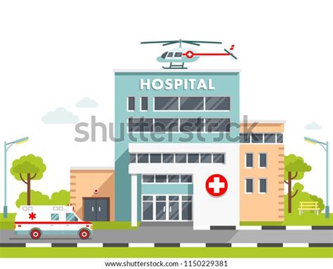 Medical Concept With Hospital Building In Flat Style City Background