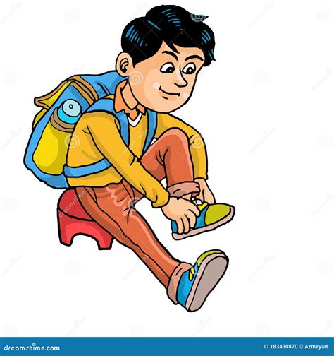 Kid Wearing Shoes Cartoon Boy Prepare For School Stock Vector