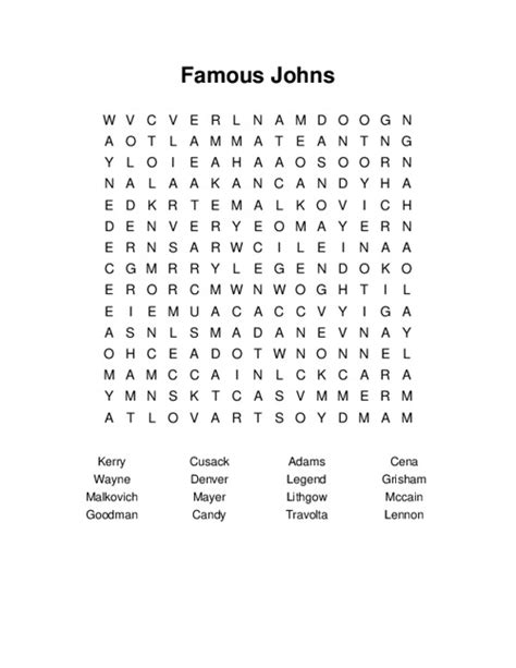 Famous Johns Word Search