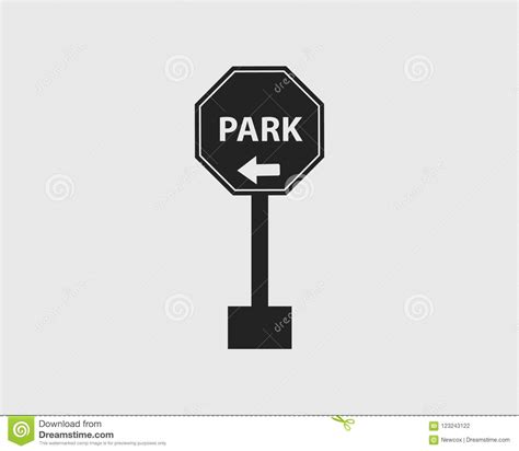 Park In Left Rounded Sign Of Highway With Gray Background Cartoon