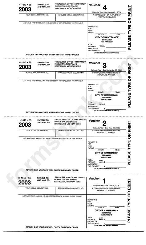 Form H 1040 Es Estimated Tax Payment Voucher 2003 Printable Pdf