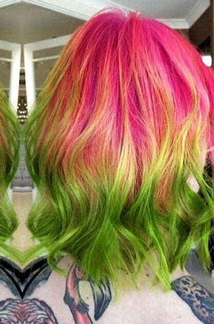 Pink Green Ombre Dyed Hair Color Hair Dye Colors Green Hair Ombre