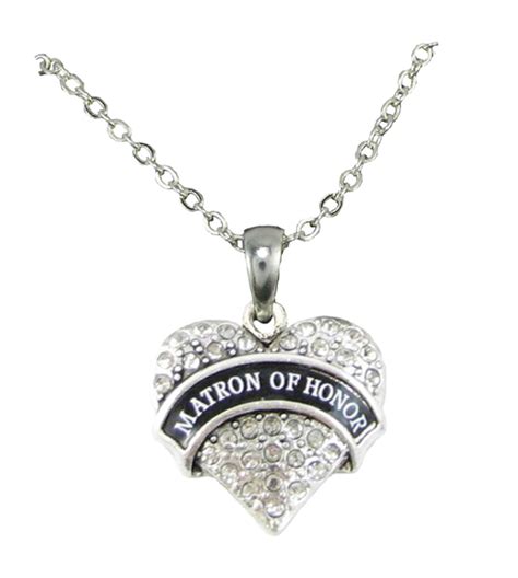 Matron Of Honor Wedding Crystal Heart Charm Silver Bridal Necklace