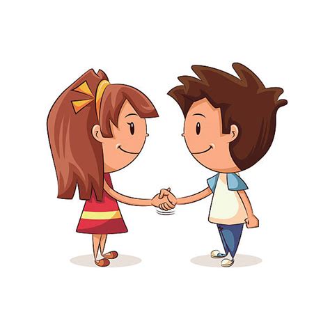 Boy Girl Shaking Hands Cartoons Illustrations Royalty Free Vector