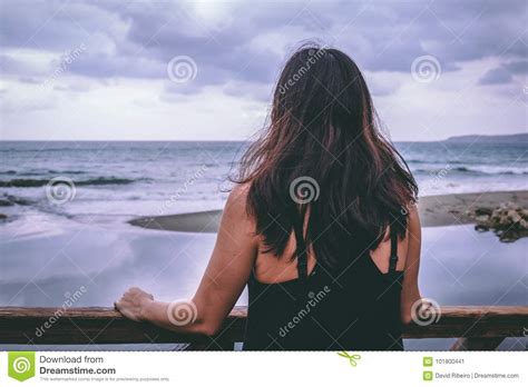 Woman Staring At The Sea Stock Image Image Of Beautiful 101800441