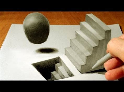 Step by step drawing with house plant. How to draw a 3D staircase on paper - Art Tuition Video No ...