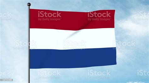 3d illustration of the flag of the netherlands is a horizontal tricolour of red white and blue