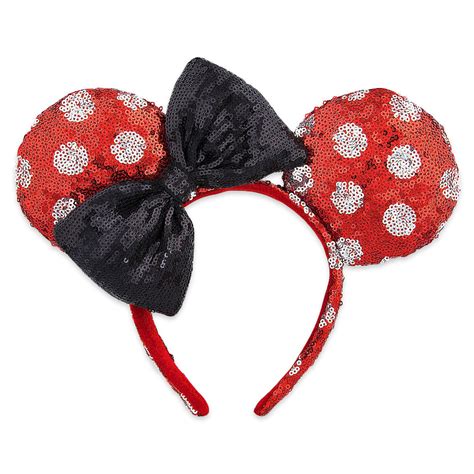 Disney Minnie Ears Headband Polka Dots With Black Bow Sequined
