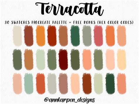 Terracotta Procreate Palette 30 Hex Color Codes Instant Digital