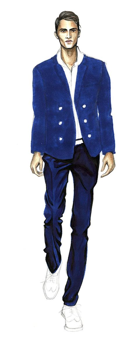 Elegant Man In Blue Suit Fashion Sketches Men Mens Fashion