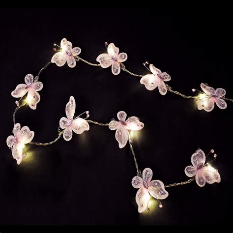 Pair Of Pink Butterfly Girls Bedroom 10 Led Fairy String Lights Chain