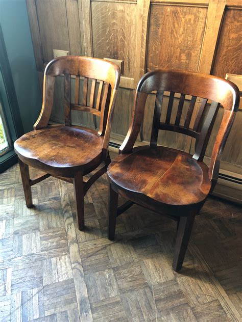 Pair Of Antique Maple Chairs Jury Chairs Vintage Bankers Chair