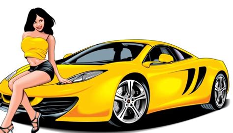 Free Beautiful Babe With Yellow Car Vector Illustration 03 Titanui