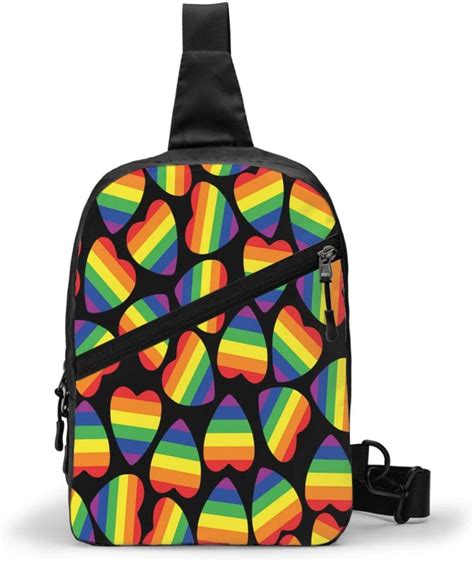 heart gay pride flag sling backpack multipurpose crossbody shoulder bag travel hiking daypack