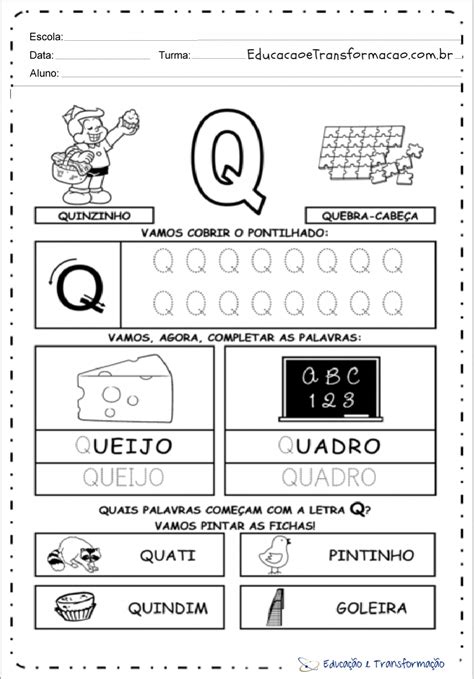 Atividades Com A Letra Q Pontilhado Tracejado Educação E