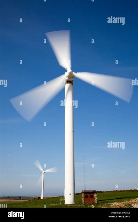 Wind Farm Wind Turbine Against Blue Sky Stock Photo Alamy