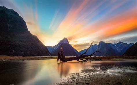 Milford Sound New Zealand Red Clouds On Sunset 4k Ultra Hd Wallpaper