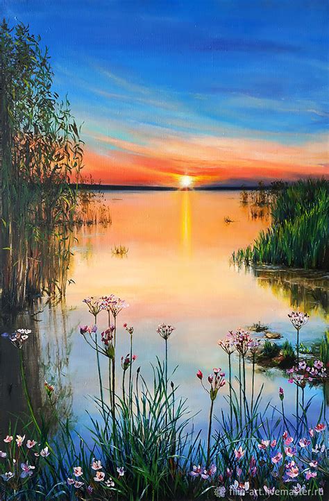 Landscape Oil Painting On Canvas The Unique July Sunset купить на