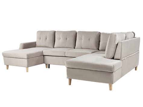 Velvet Corner Sofa Bed With Storage Beige Lerum Belianidk