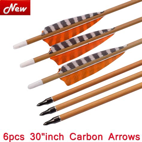 6pcs 30inch Wood Carbon Arrows Feather For Recurve Compound Bow