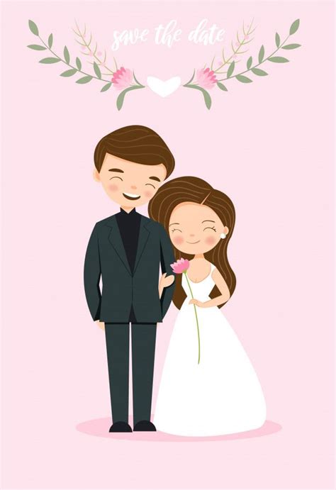 Premium Vector Cute Couple Bride And Groom For Wedding Invitation