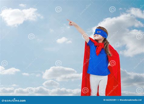 Composite Image Of Masked Girl Pretending To Be Superhero Stock Image Image Of Casual Girl