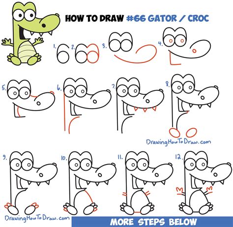 How To Draw Cartoon Crocodile Or Alligator From Numbers Easy Step By