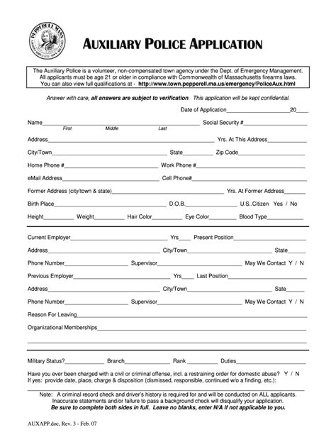 Pepperell Auxiliary Police Fill Online Printable Fillable Blank