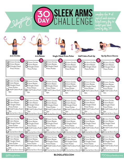 30 Day Sleek Arms Challenge Workout Challenge Exercise 30 Day Arm
