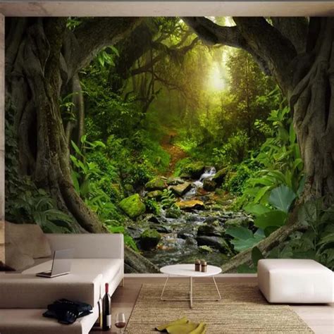 3d Forest Stream Tree Wallpaper Wall Mural Decals For Living Room Bedroom Hand Painting Hd