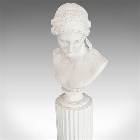 Vintage Bust On Pedestal English Plaster Female Portrait Doric