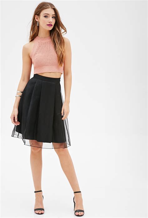 lyst forever 21 pleated organza skirt in black