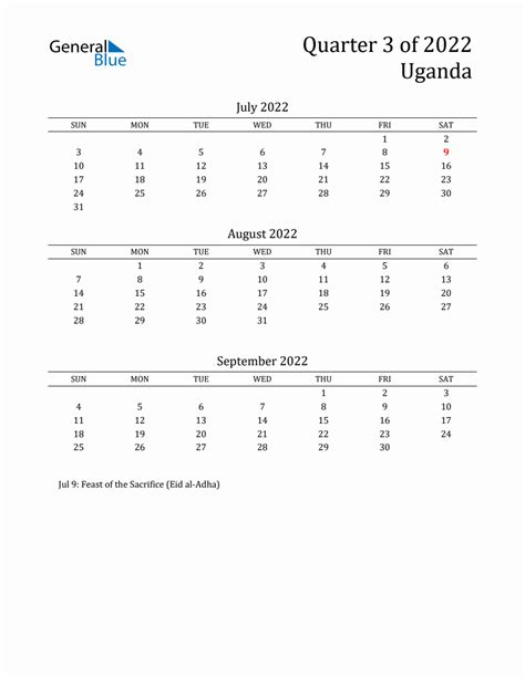 Quarter 3 2022 Uganda Quarterly Calendar
