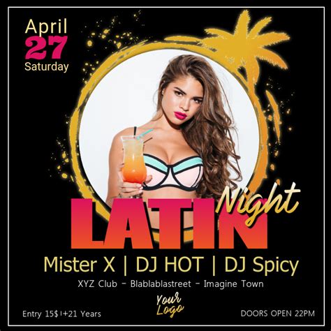 Latin Night Evening Party Latin Dance Event Sexy Woman Drink Template Postermywall