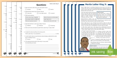 Martin Luther King Differentiated Reading Comprehension