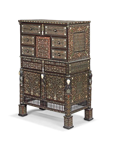 an indo portuguese ebony indian rosewood ivory and bone inlaid cabinet on stand goa late