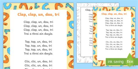 By the end of the song you won't even realize that you've learned to count. Lovely Clap Clap Un, Dau, Tri Song Welsh Display Poster