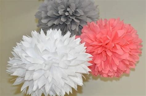 3 Poms White Gray And Coral Bridal Shower Bachelorette Party
