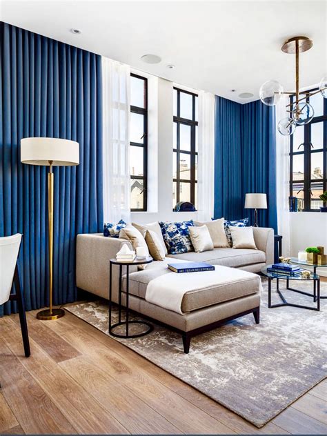 Elegant White And Blue Transitional Style Living Room Decor
