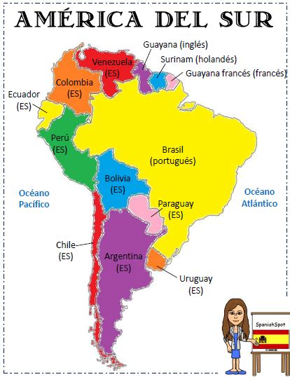 Spanish Map Of South America 85x11 Printable Reference Pages South