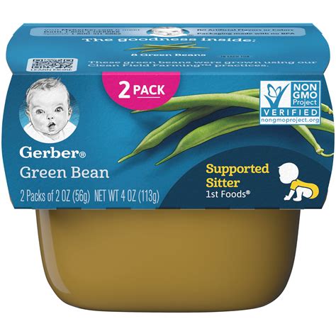 2 Pack Gerber Stage 1 Green Bean Baby Food 1 Tub