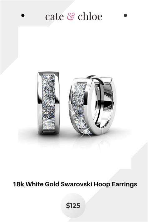 Giselle Promise 18k White Gold Swarovski Hoop Earrings With Swarovski