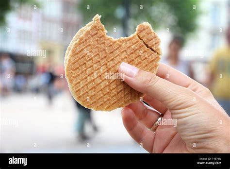 Stroopwafel In Amsterdam Typical Dutch Food Two Circular Pieces Of