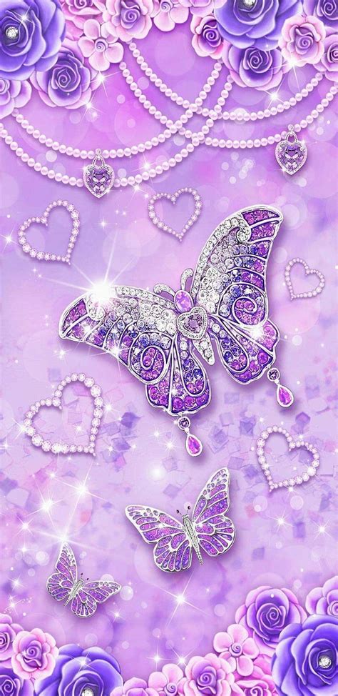 Crystalbutterflies Butterfly Flowers Glitter Heart Pretty Purple