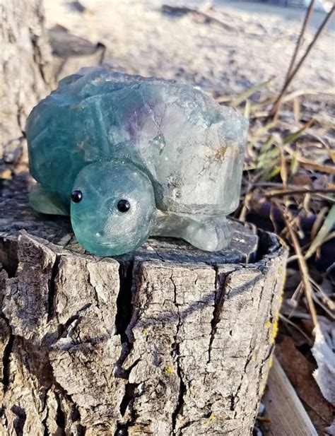 Turtle Tortoise Totem Rainbow Blue Fluorite Stone Statue Etsy Totem